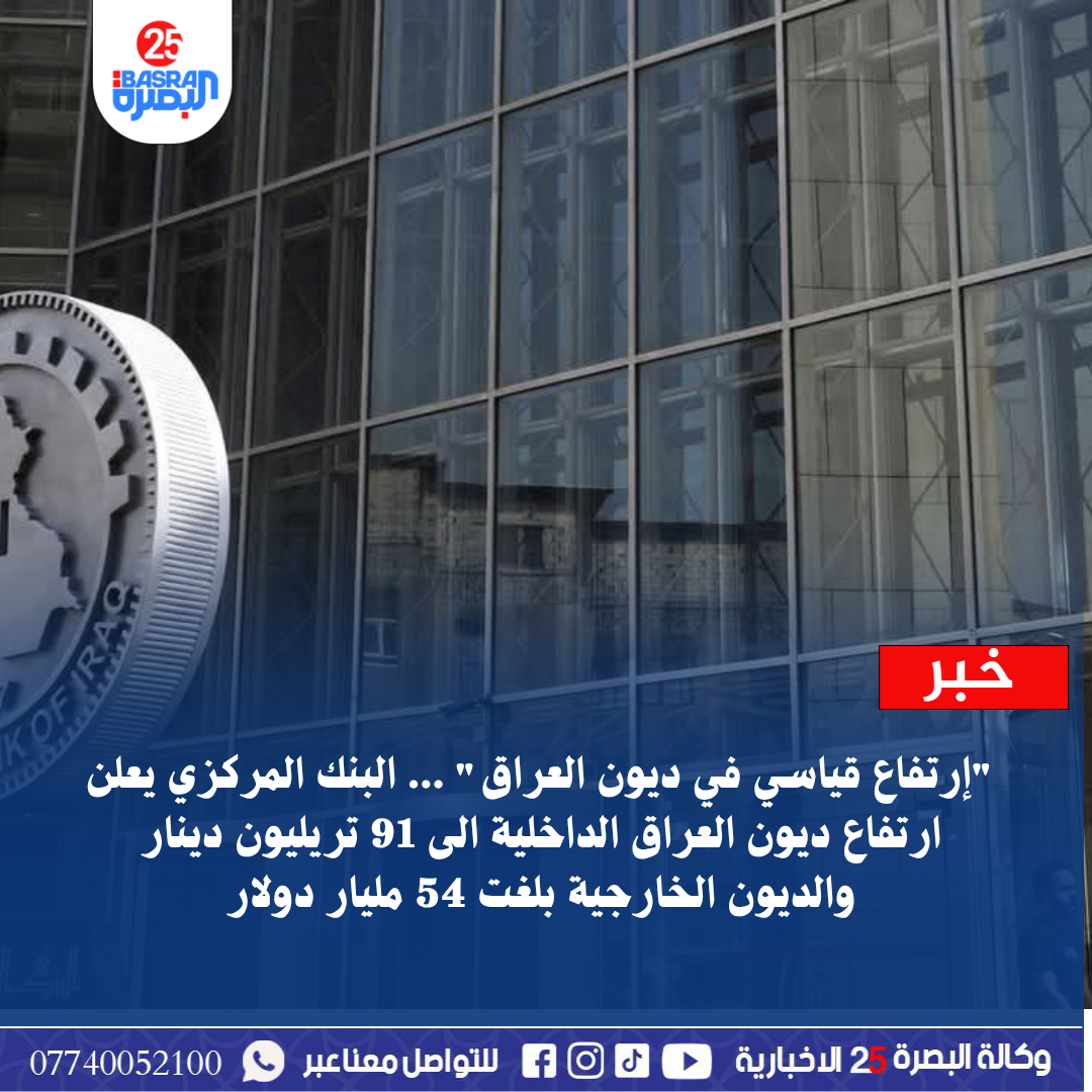 “إرتفاع قياسي في ديون العراق” … البنك المركزي يعلن ارتفاع ديون العراق الداخلية الى 91 تريليون دينار والديون الخارجية بلغت 54 مليار دولار
